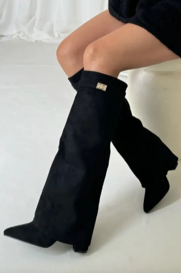Women's Leather Tall Boots with Slim Refined Heel