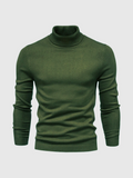 Men's Smooth Knit High Neck Slim Jumper - Dark Green