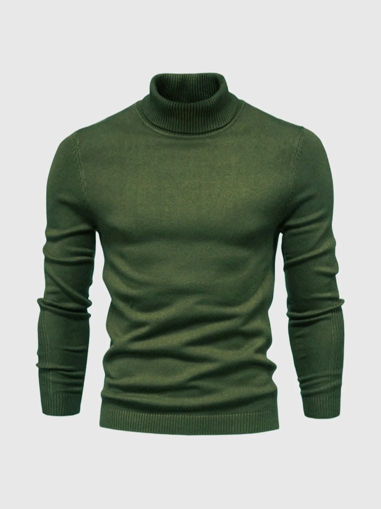 Men's Smooth Knit High Neck Slim Jumper - Dark Green