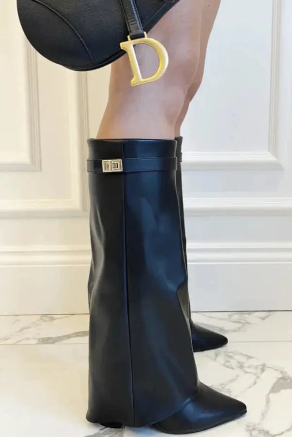 Women's Leather Tall Boots with Slim Refined Heel