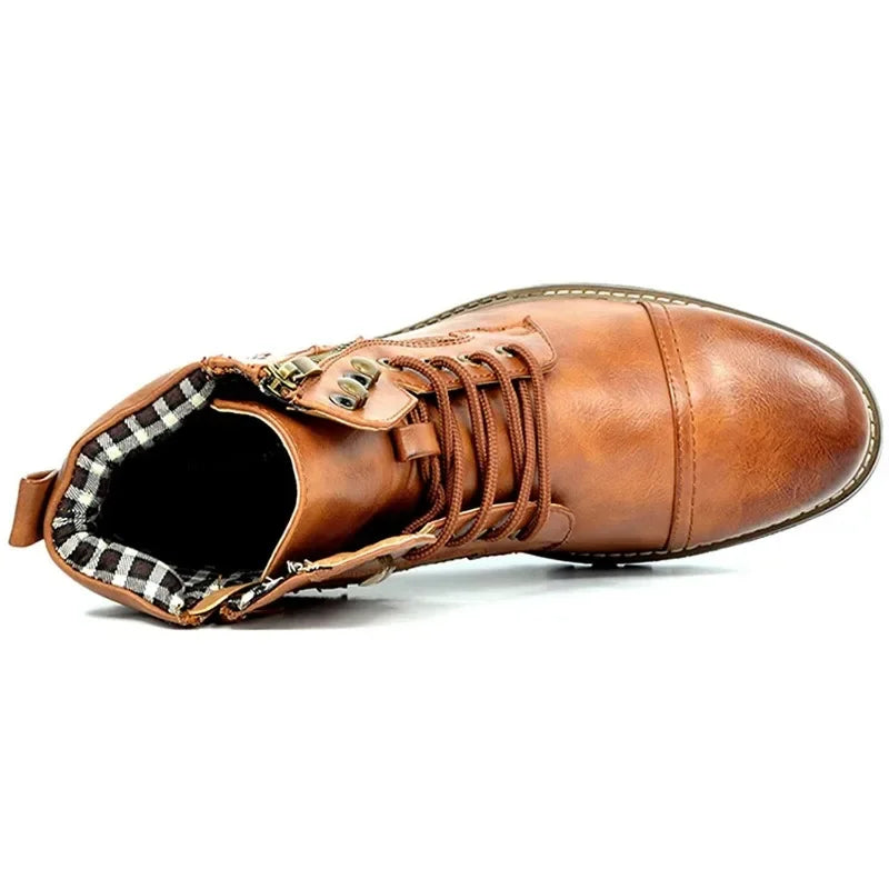 Men's Faux Leather Work Boots with Buckle and Laces