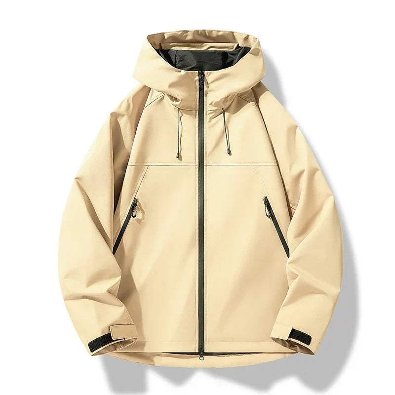 Men's Waterproof Windproof Shell Jacket with Drawcord Hood – Light Yellow