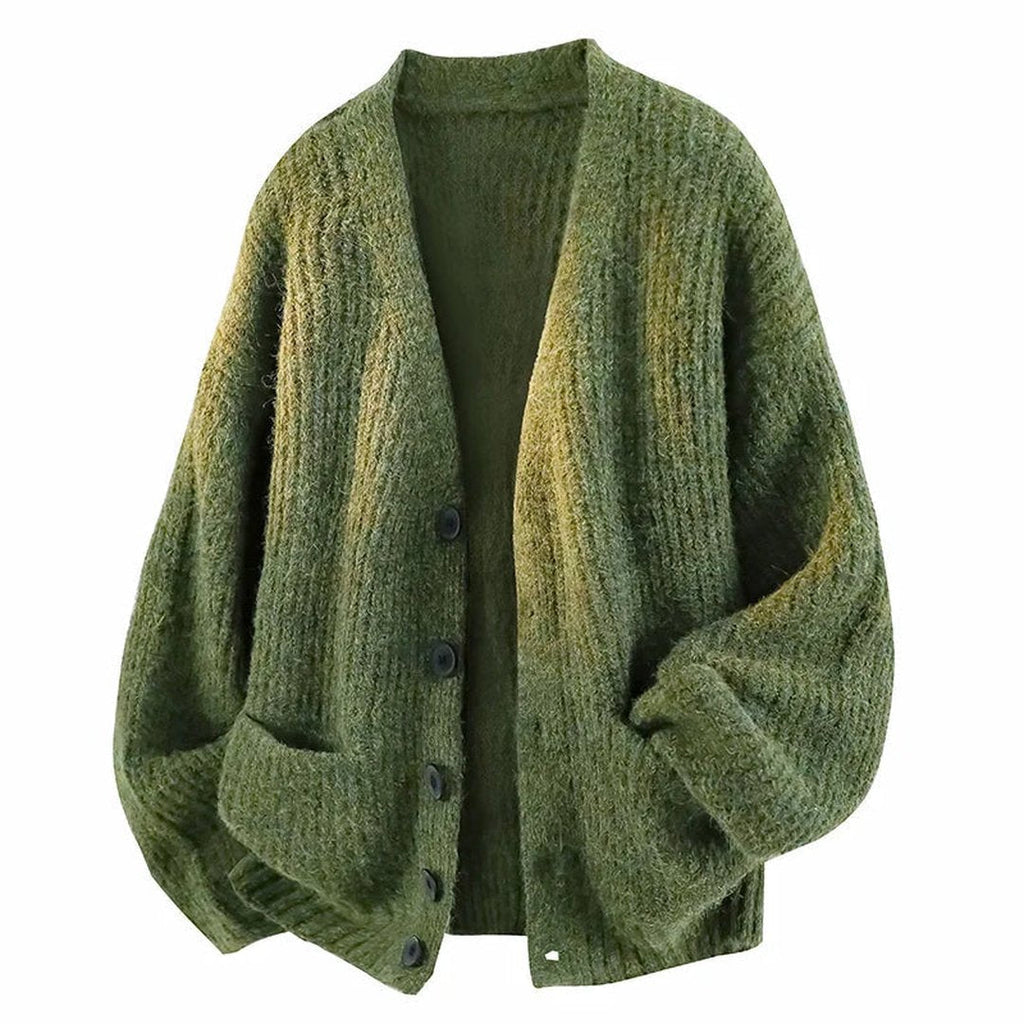 Women's Soft Drape Button Cardigan with V-Neck - Green