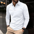 Men's Tailored Long Sleeve Polo with Structured Collar – White