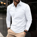 Men's Tailored Long Sleeve Polo with Structured Collar – White