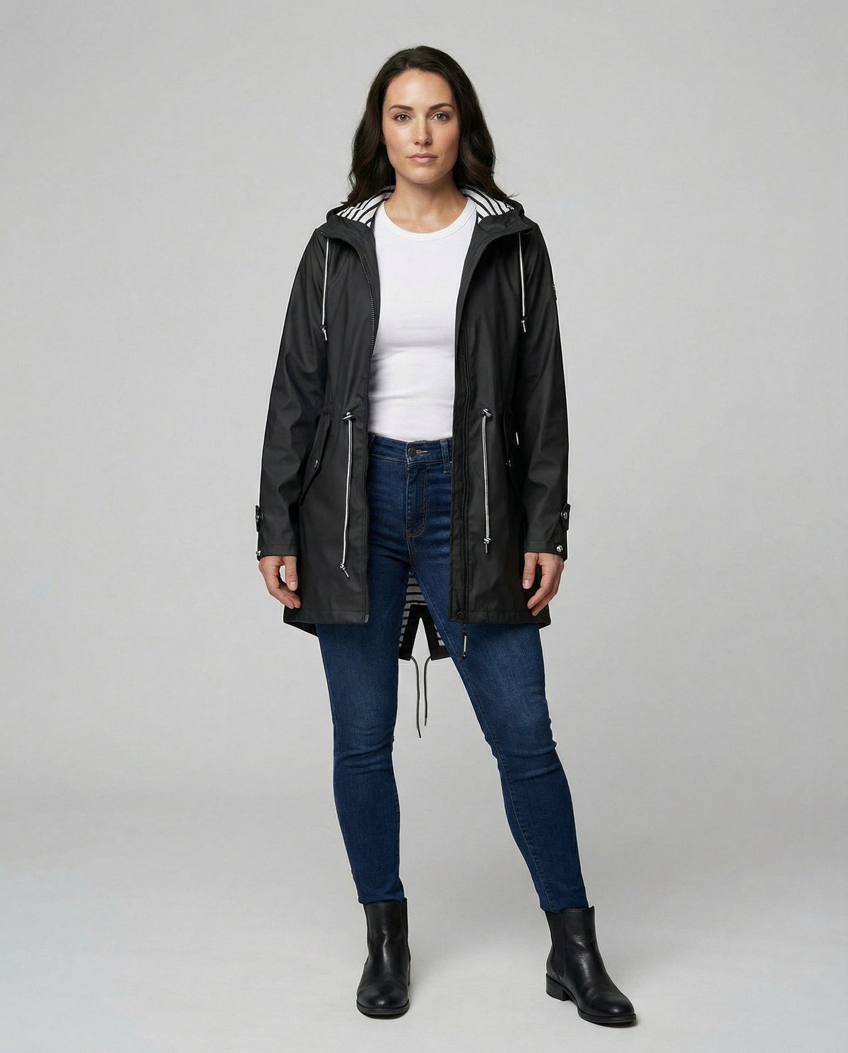 Women's Lightweight Hooded Rain Parka with Drawcord Waist