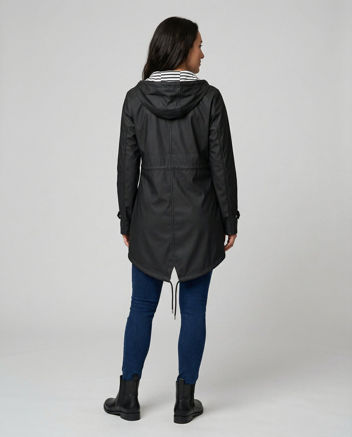 Women's Lightweight Hooded Rain Parka with Drawcord Waist