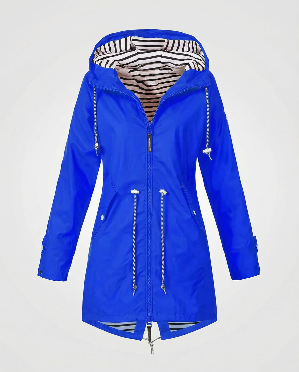 Women's Lightweight Hooded Rain Parka with Drawcord Waist – Blue