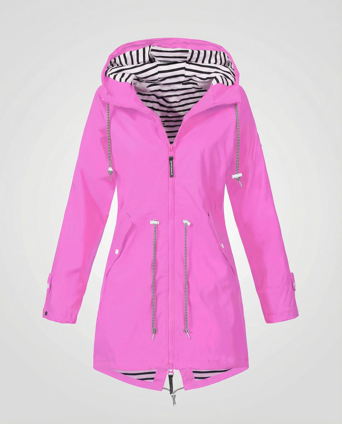 Women's Lightweight Hooded Rain Parka with Drawcord Waist – Pink
