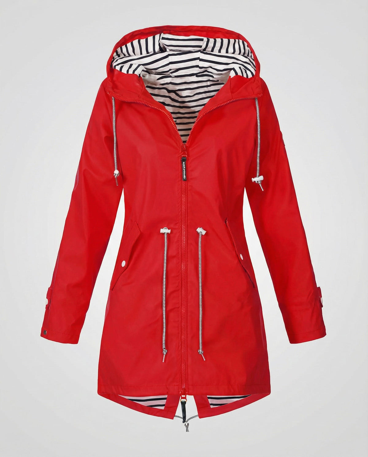 Women's Lightweight Hooded Rain Parka with Drawcord Waist – Red