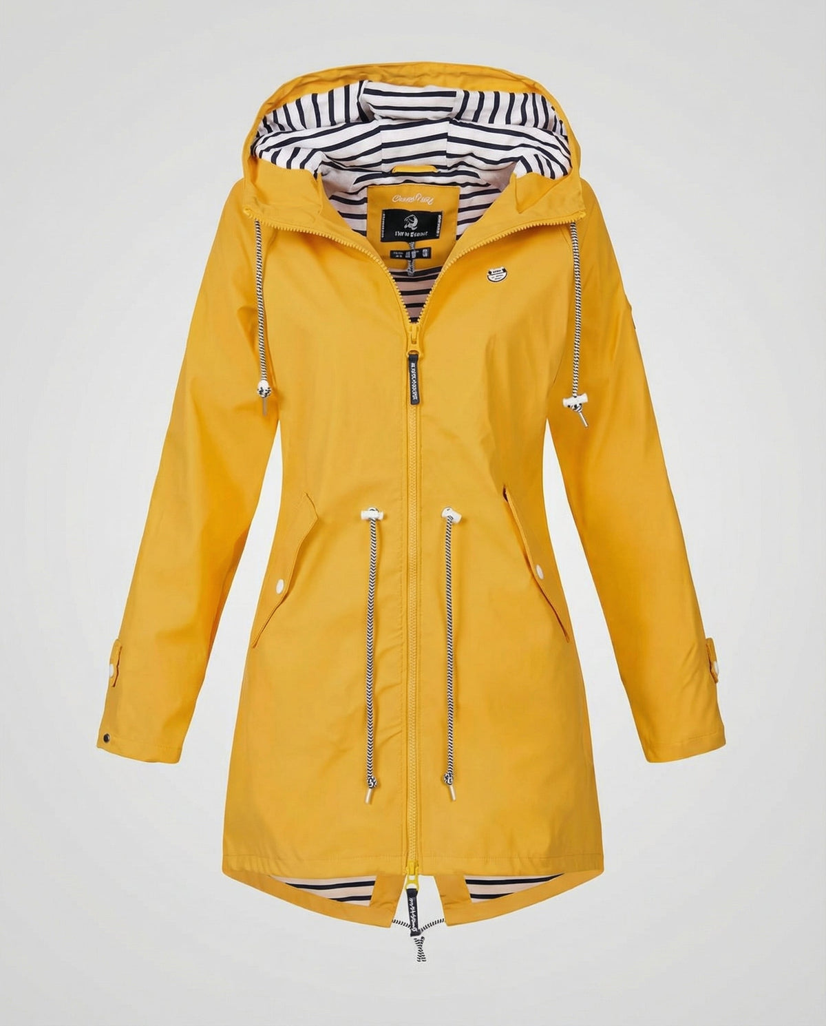 Women's Lightweight Hooded Rain Parka with Drawcord Waist – Mustard Yellow