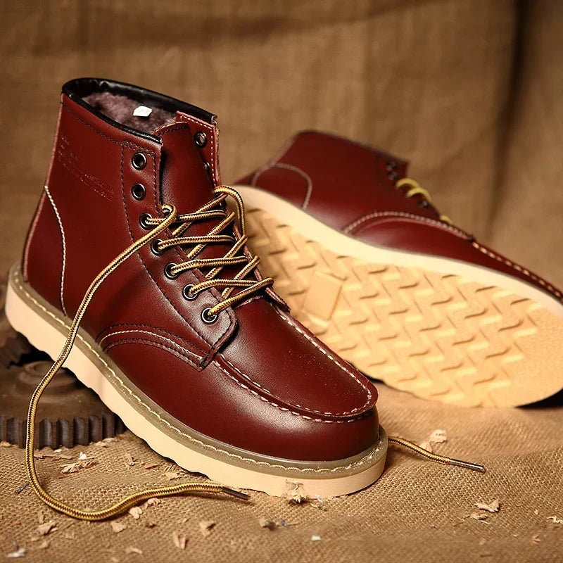 Men's Chunky Contrast Sole Leather Lace-Up Boots