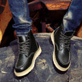 Men's Chunky Contrast Sole Leather Lace-Up Boots – Black