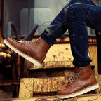 Men's Chunky Contrast Sole Leather Lace-Up Boots