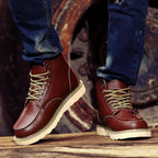 Men's Chunky Contrast Sole Leather Lace-Up Boots