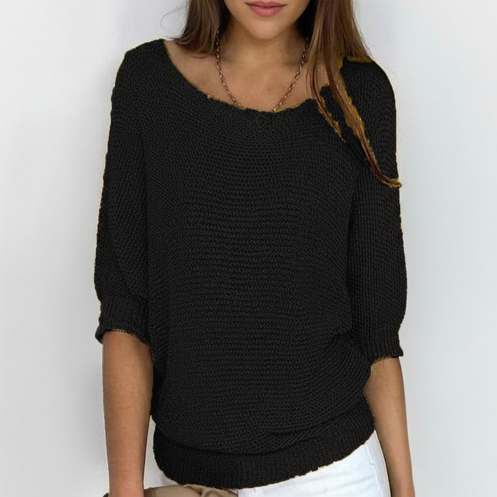 Women's Wide Neck Knit Jumper with Dolman Sleeves – Black