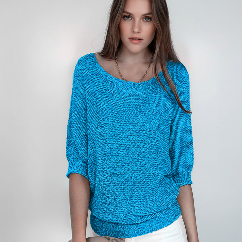 Women's Wide Neck Knit Jumper with Dolman Sleeves – Sky Blue