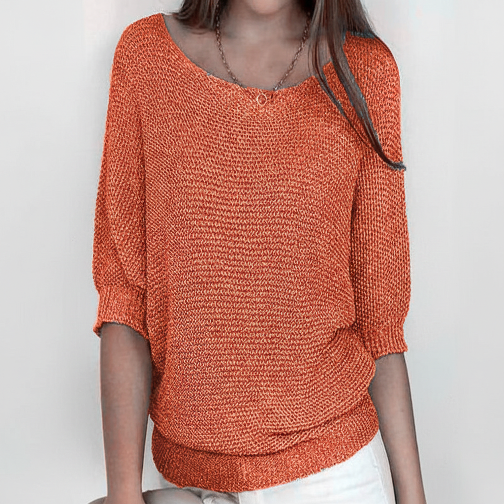 Women's Wide Neck Knit Jumper with Dolman Sleeves – Orange