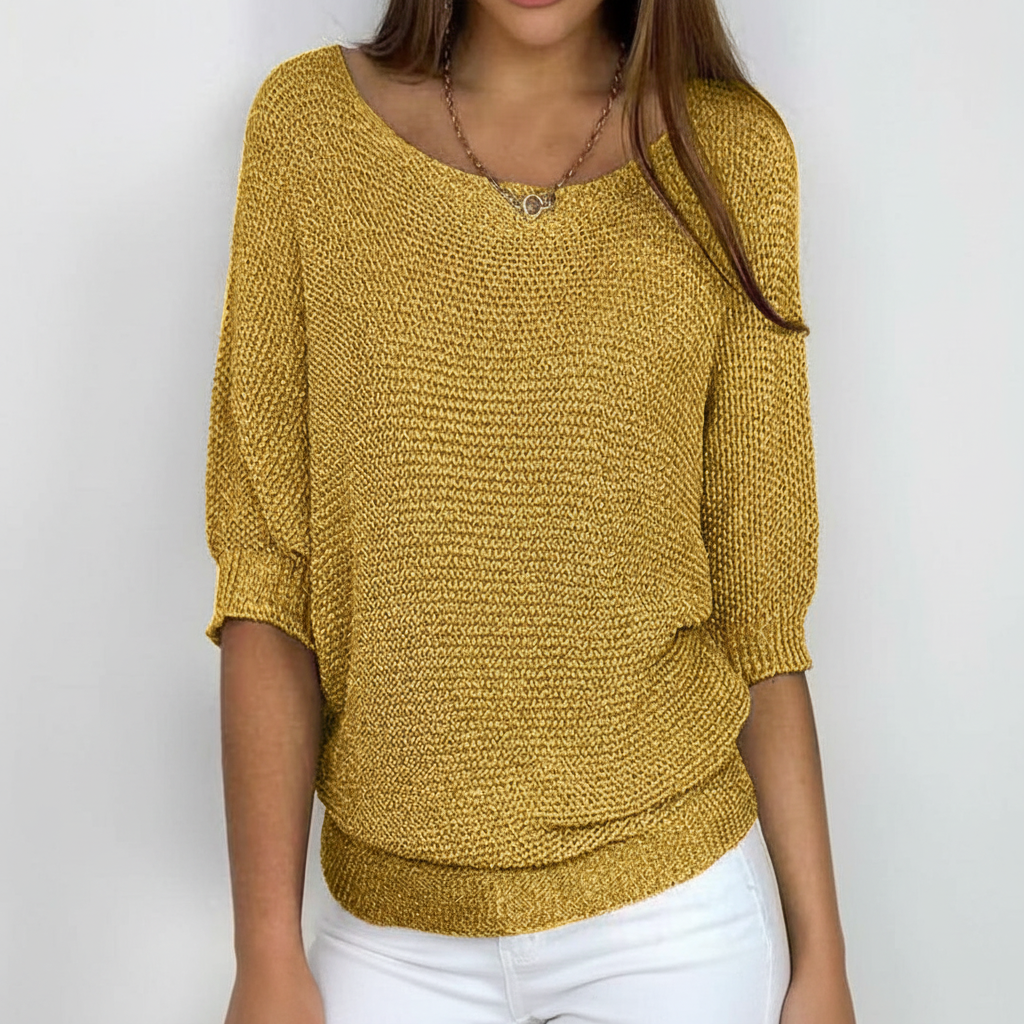 Women's Wide Neck Knit Jumper with Dolman Sleeves – Mustard Yellow