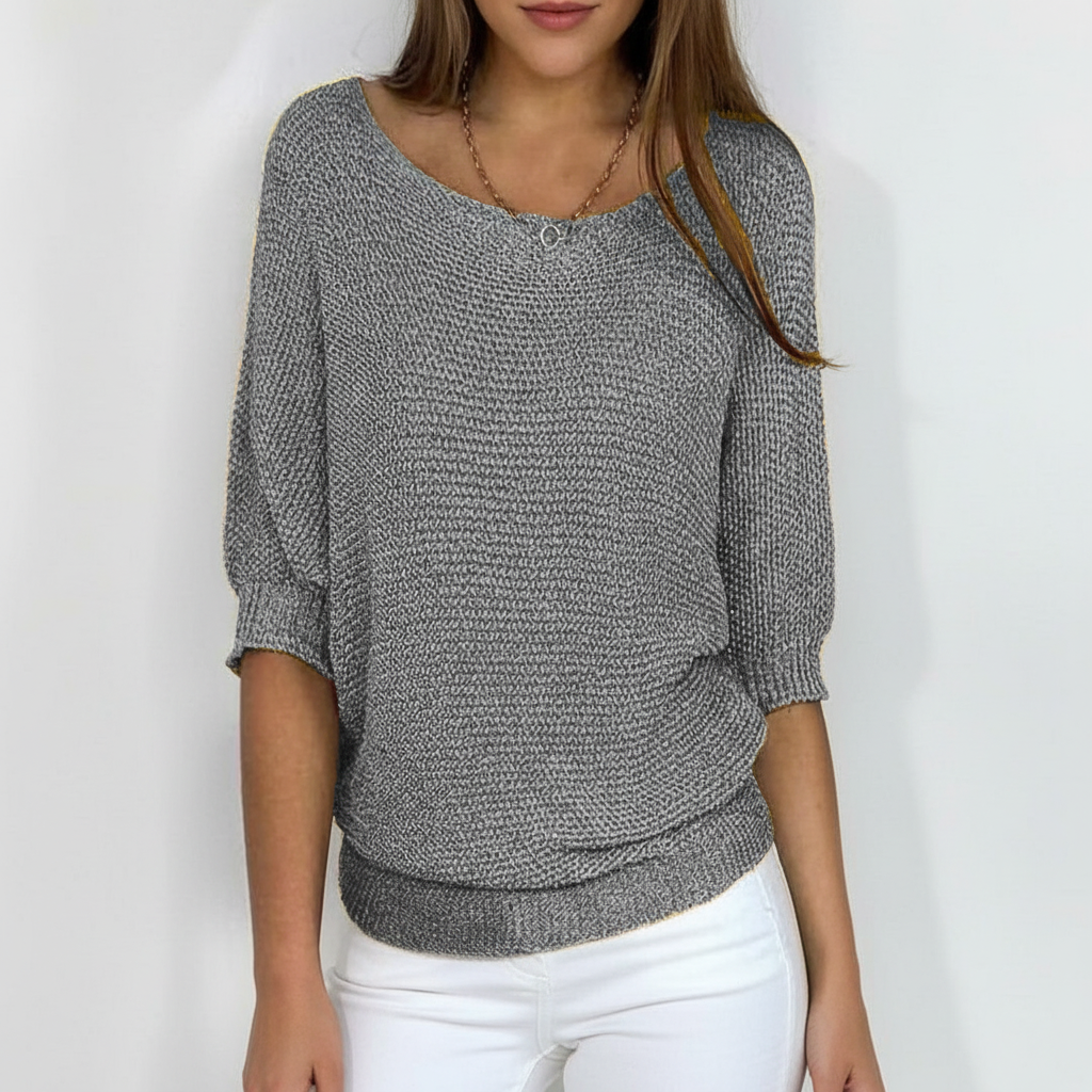 Women's Wide Neck Knit Jumper with Dolman Sleeves – Grey