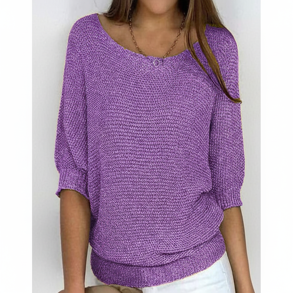 Women's Wide Neck Knit Jumper with Dolman Sleeves – Purple