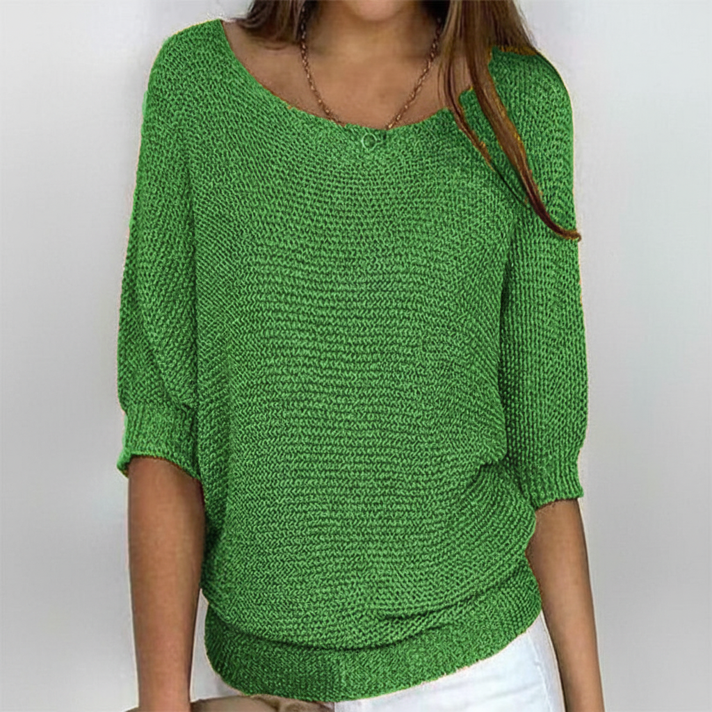 Women's Wide Neck Knit Jumper with Dolman Sleeves – Green