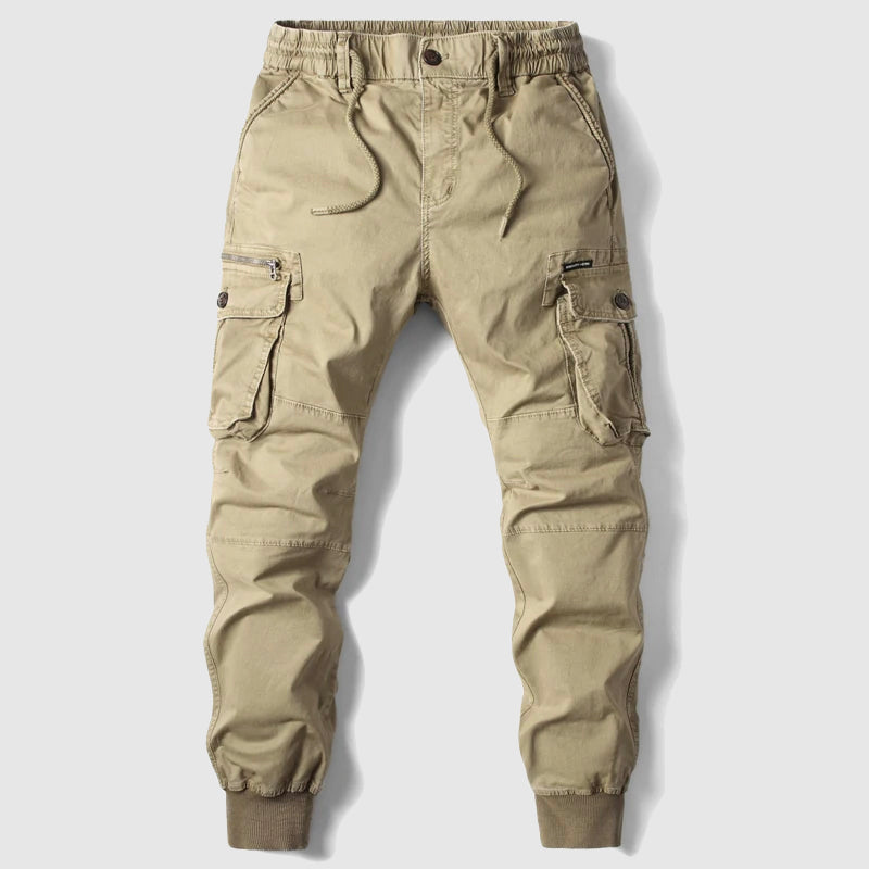 Men's Cargo Joggers with Elasticated Waist and Layered Pockets – Khaki