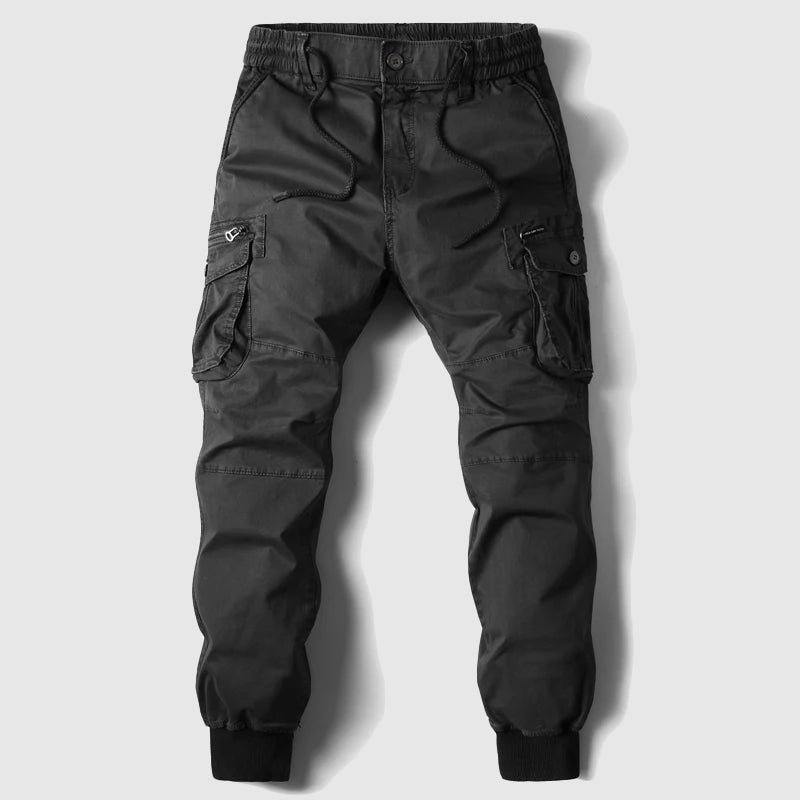 Men's Cargo Joggers with Elasticated Waist and Layered Pockets – Black