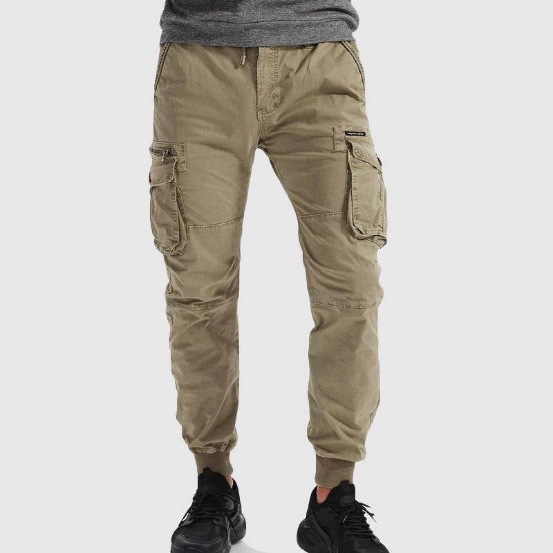 Men's Cargo Joggers with Elasticated Waist and Layered Pockets