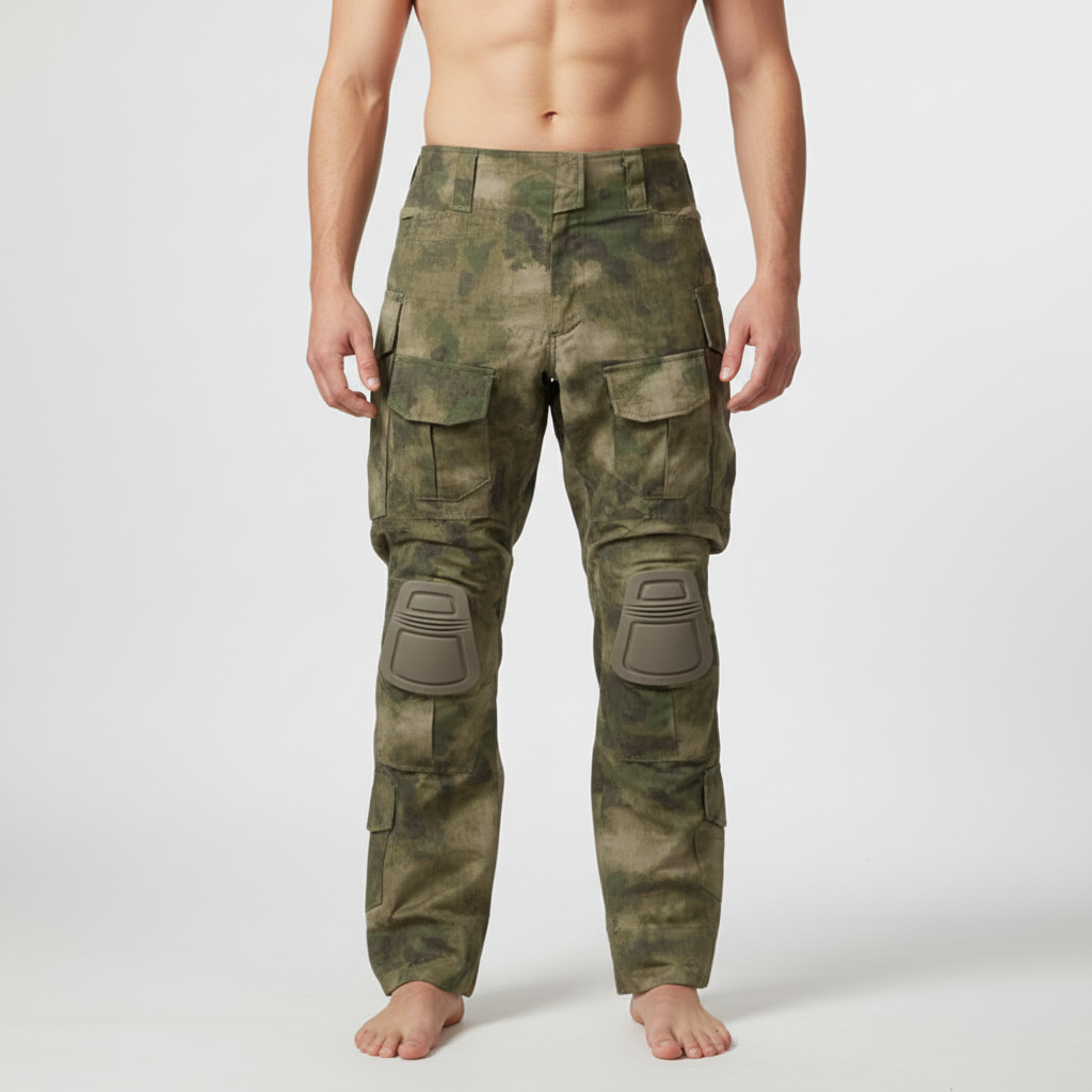 Men's Tactical Cargo Trousers with Knee Pads in Cotton Blend – Army Green A