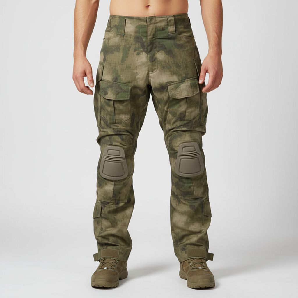 Men's Tactical Cargo Trousers with Knee Pads in Cotton Blend – Army Green B