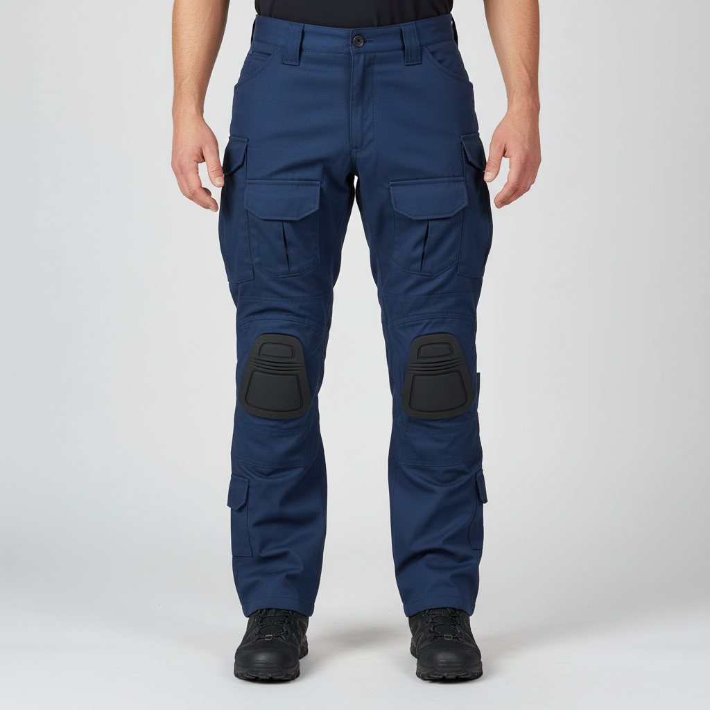 Men's Tactical Cargo Trousers with Knee Pads in Cotton Blend – Dark Blue