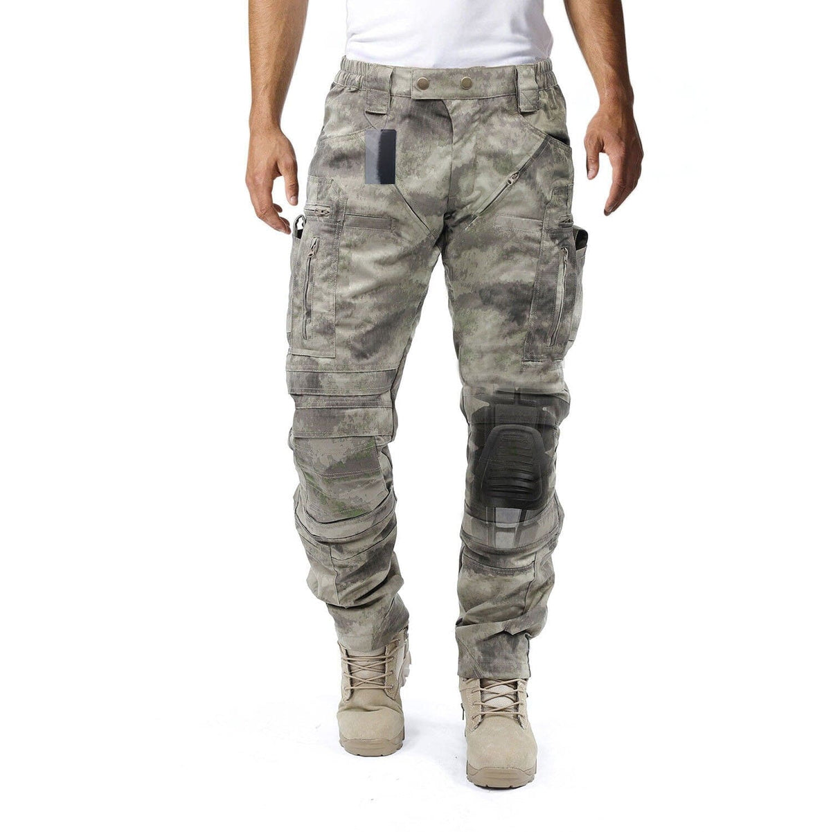 Men's Tactical Cargo Trousers with Knee Pads in Cotton Blend – Grey