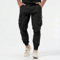 Men's Lightweight Tapered Cargo Joggers with Gathered Cuffs – Black