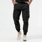 Men's Lightweight Tapered Cargo Joggers with Gathered Cuffs – Black