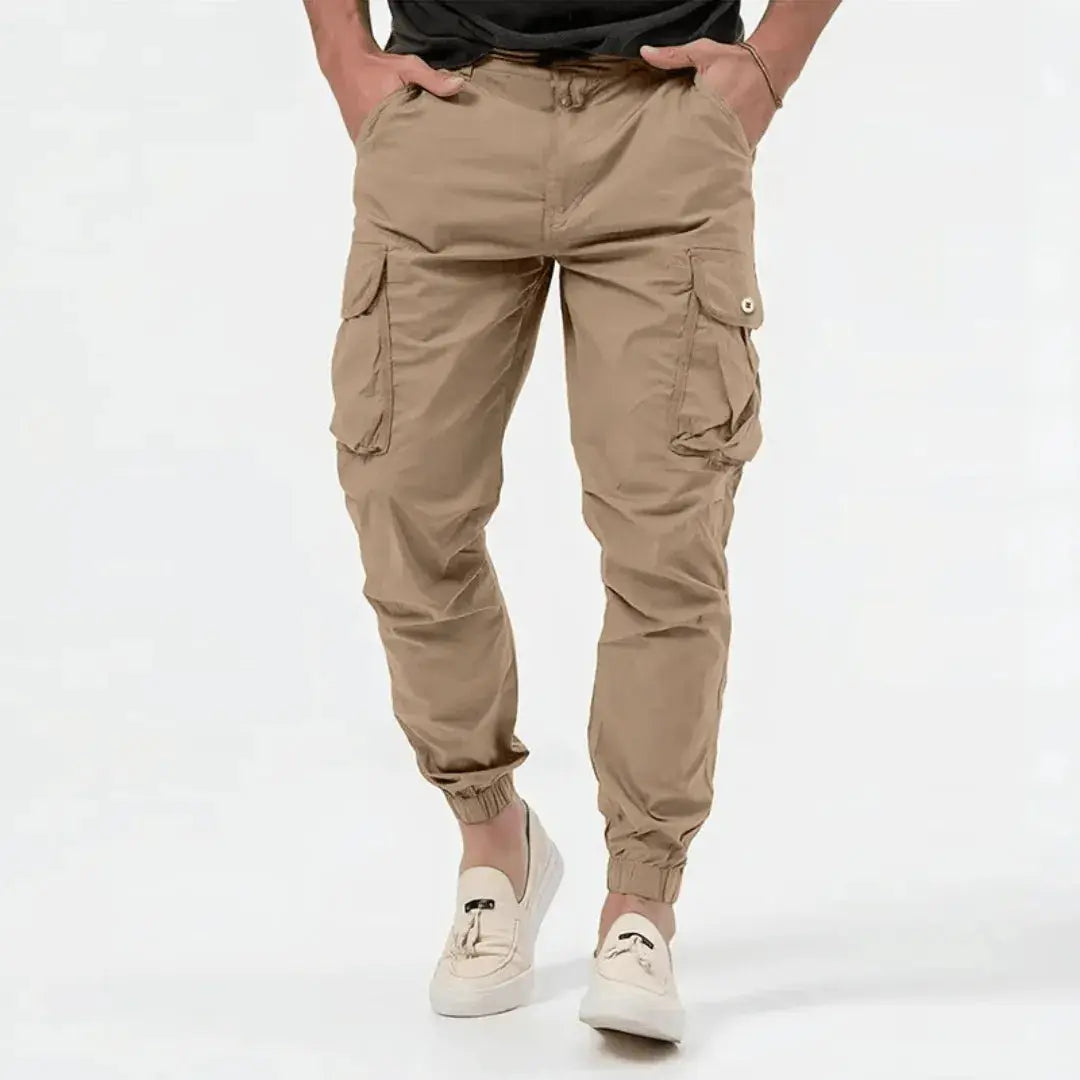 Men's Lightweight Tapered Cargo Joggers with Gathered Cuffs – Khaki