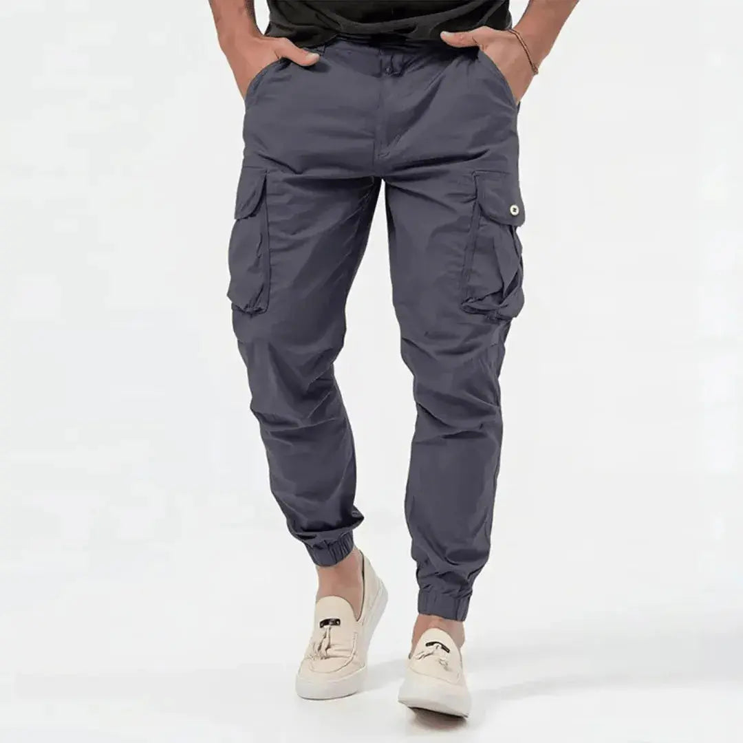 Men's Lightweight Tapered Cargo Joggers with Gathered Cuffs – Dark Grey