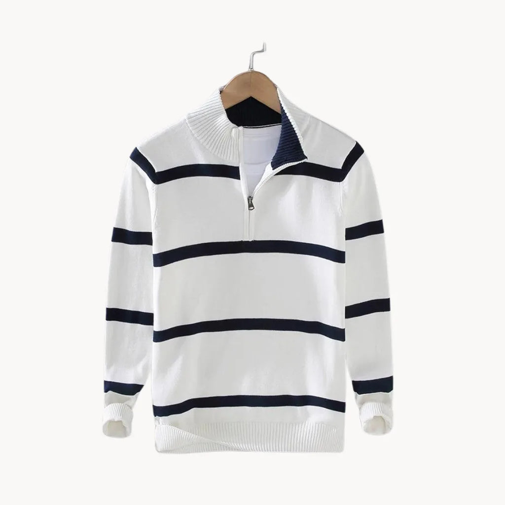 Men's Striped Quarter-Zip Jumper with Stand Collar – Black