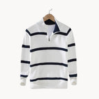 Men's Striped Quarter-Zip Jumper with Stand Collar – Black