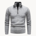 Men's Ribbed Knit Quarter-Zip Jumper with Stand Collar – Light Grey