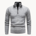 Men's Ribbed Knit Quarter-Zip Jumper with Stand Collar – Light Grey