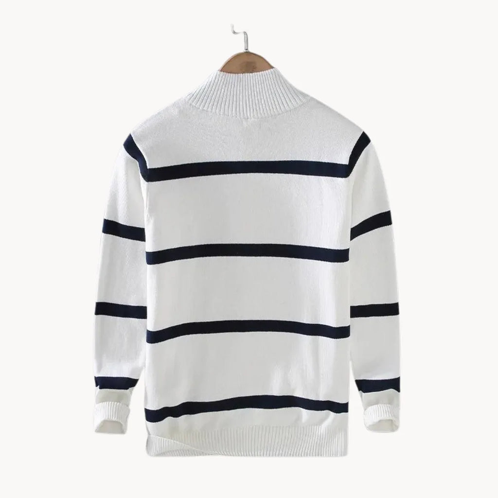 Men's Striped Quarter-Zip Jumper with Stand Collar