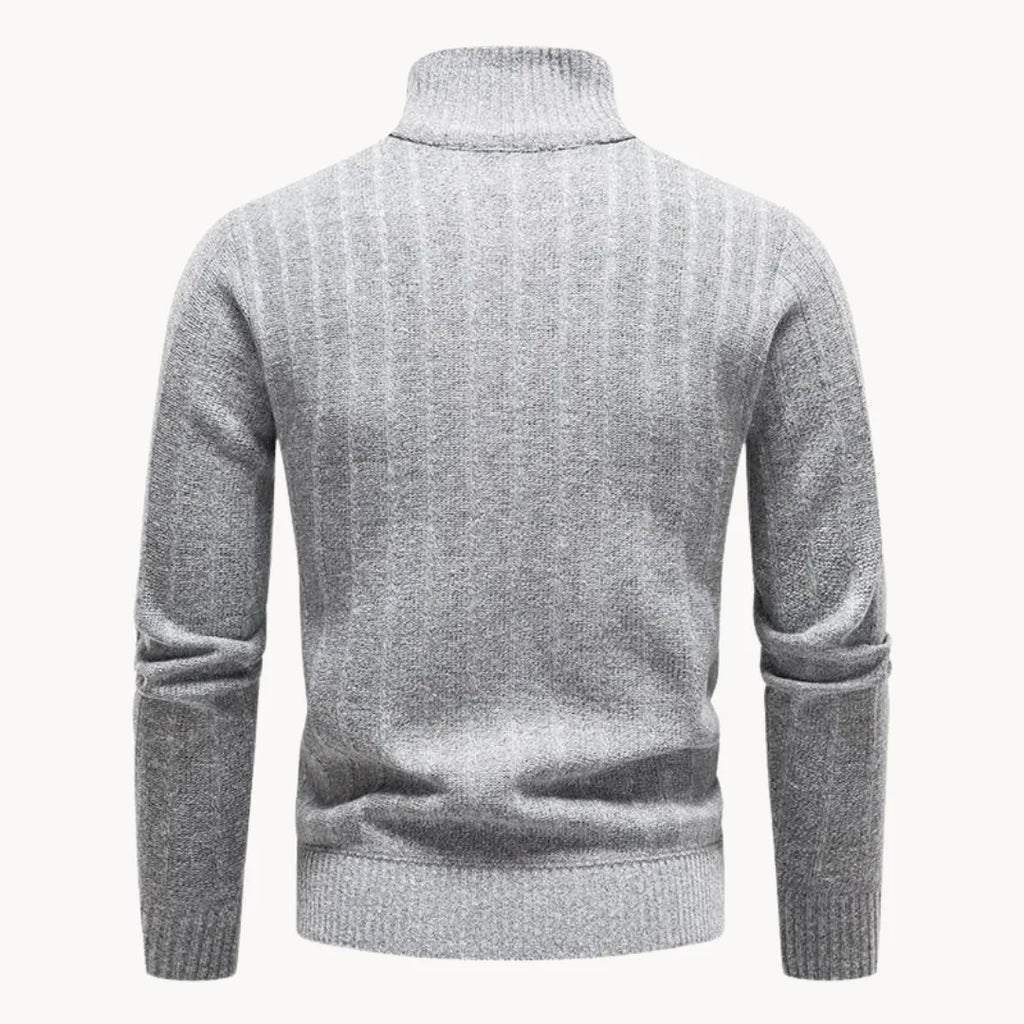 Men's Ribbed Knit Quarter-Zip Jumper with Stand Collar