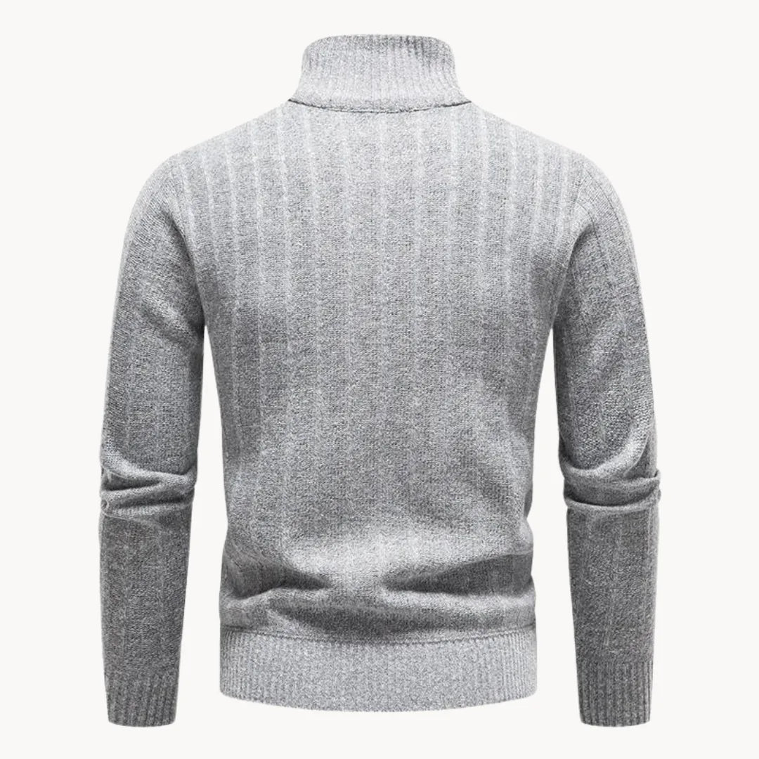 Men's Ribbed Knit Quarter-Zip Jumper with Stand Collar