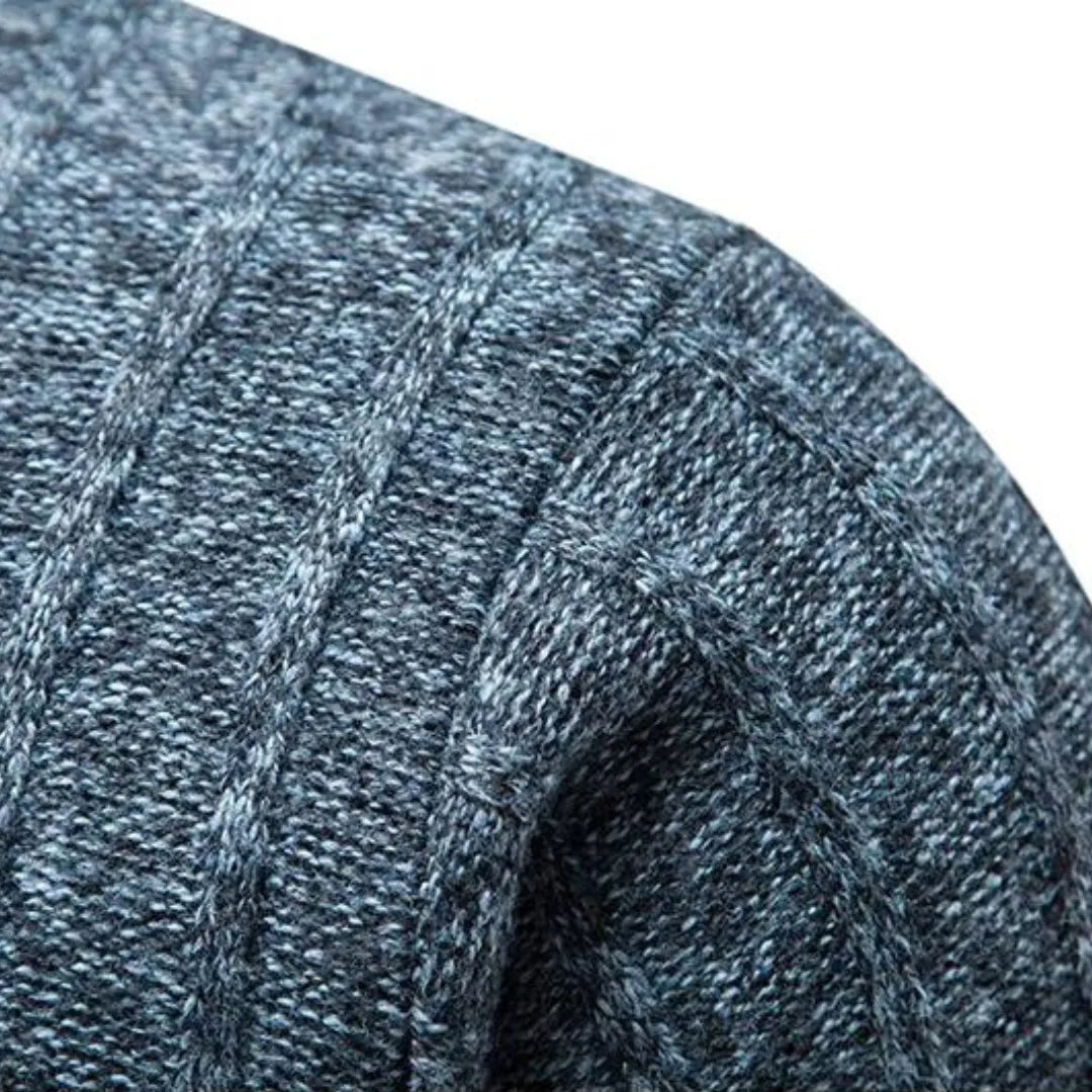 Men's Ribbed Knit Quarter-Zip Jumper with Stand Collar