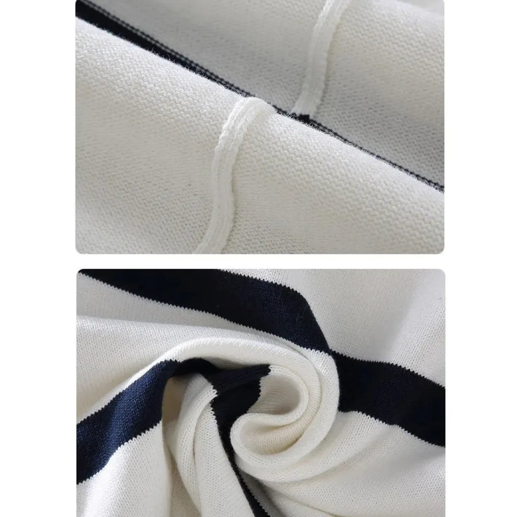 Men's Striped Quarter-Zip Jumper with Stand Collar