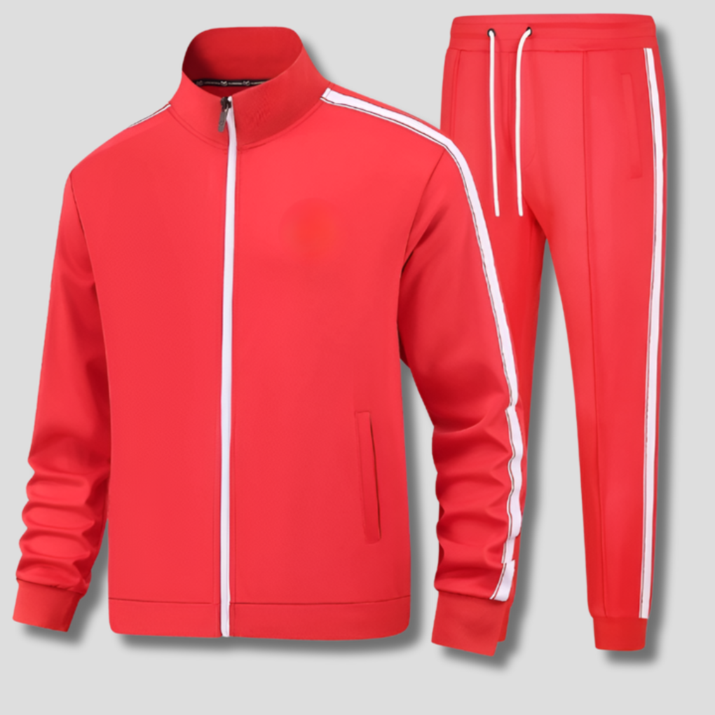Men's Striped Zip Jacket and Joggers Tracksuit Set – Red