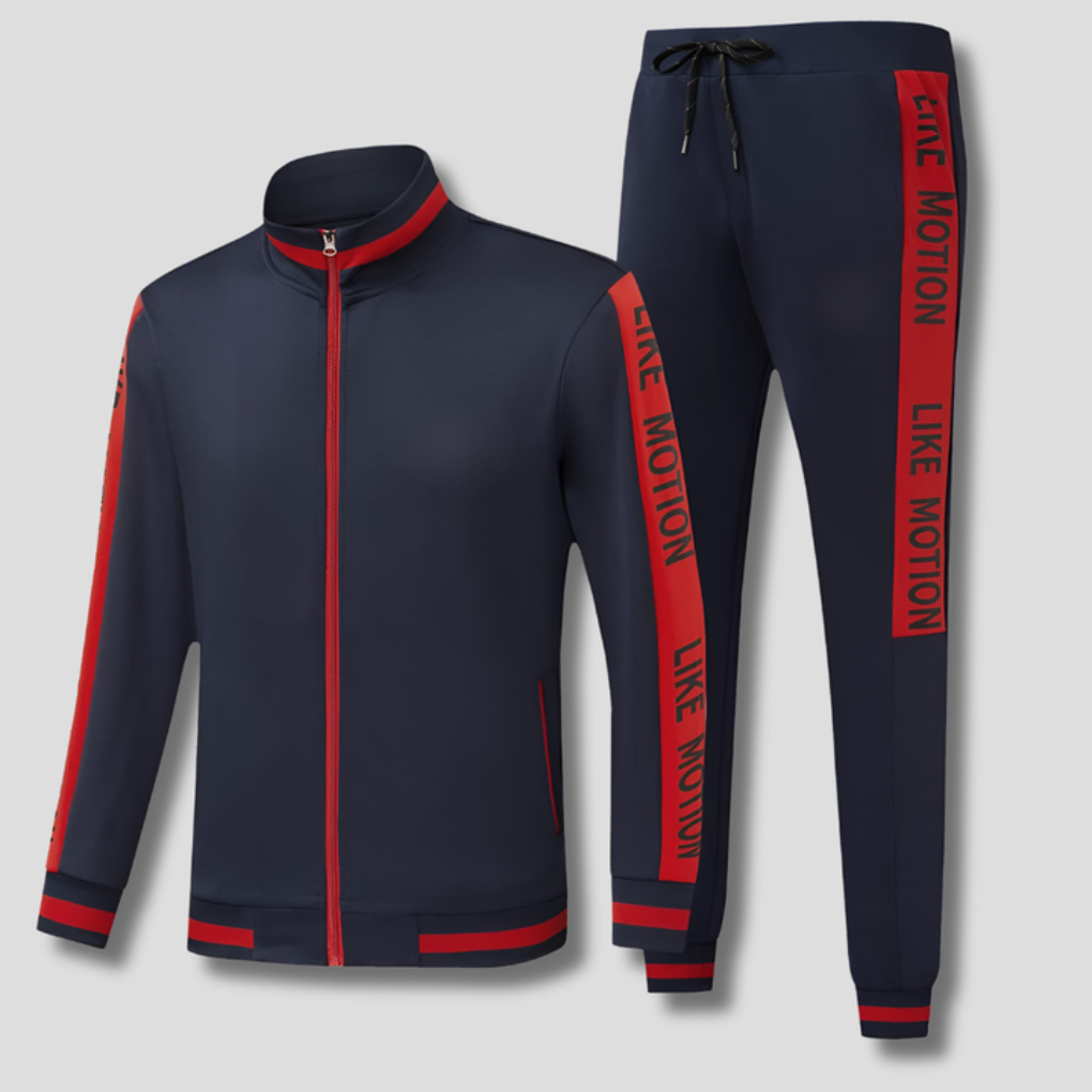 Men's Striped Zip Jacket and Joggers Tracksuit Set – Navy Blue