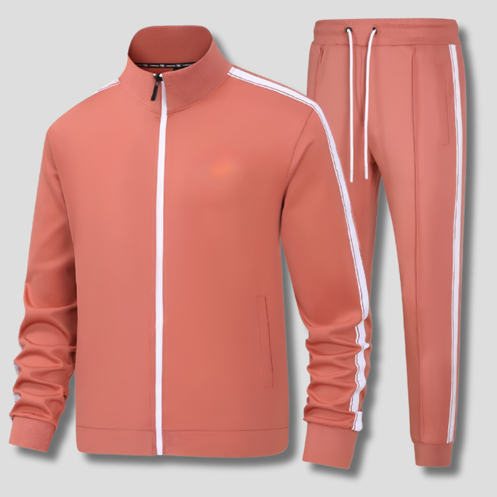 Men's Striped Zip Jacket and Joggers Tracksuit Set – Hot Pink