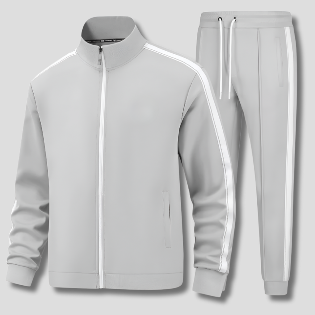 Men's Striped Zip Jacket and Joggers Tracksuit Set – Grey